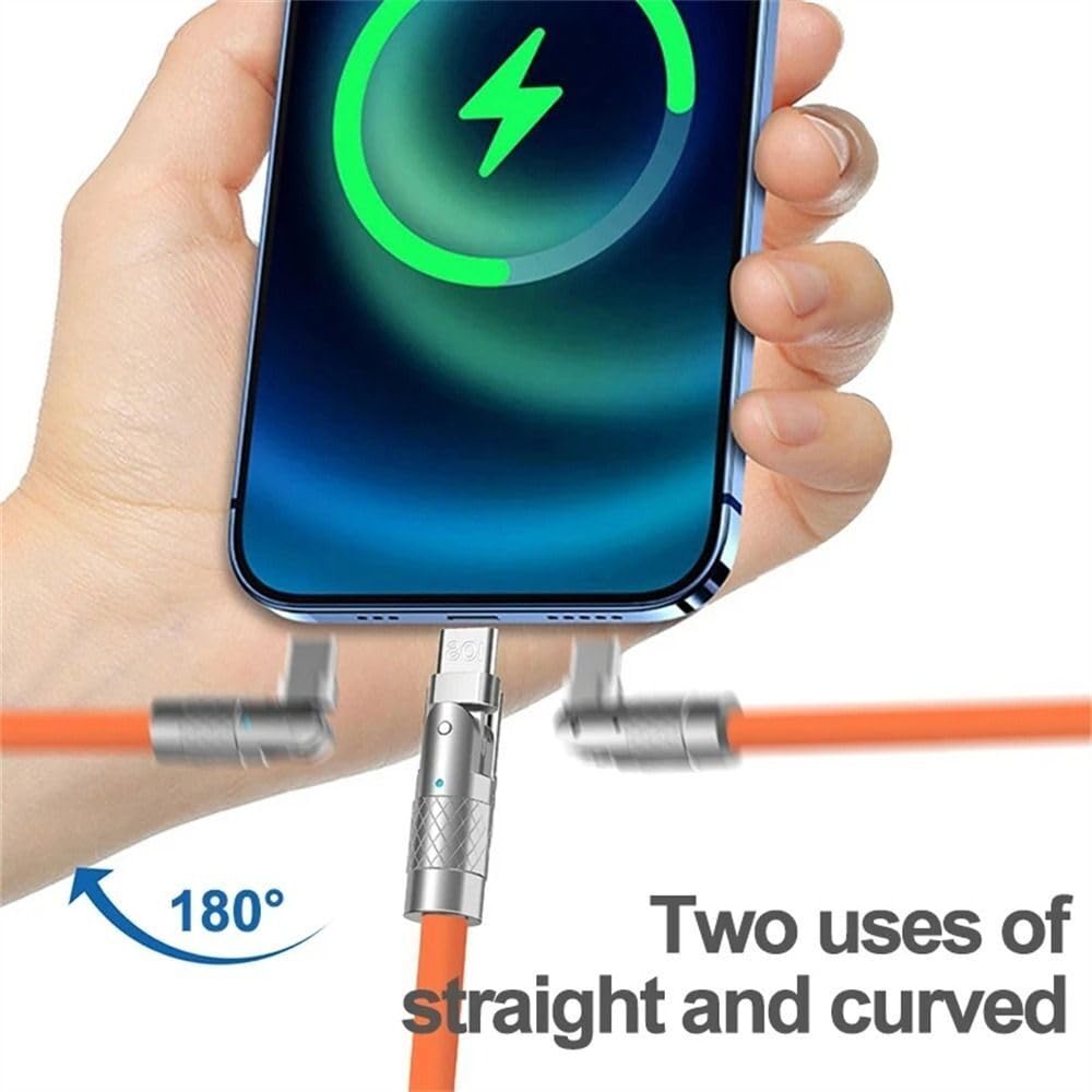 ADZOY Nightlight USB Type C Cable 120W 6A Fast Charging 2 m Rotatable Type-C Data Cable for Android Safe Durable Phone Accessories (Compatible with ALL SMART PHONES, Orange, One Cable)