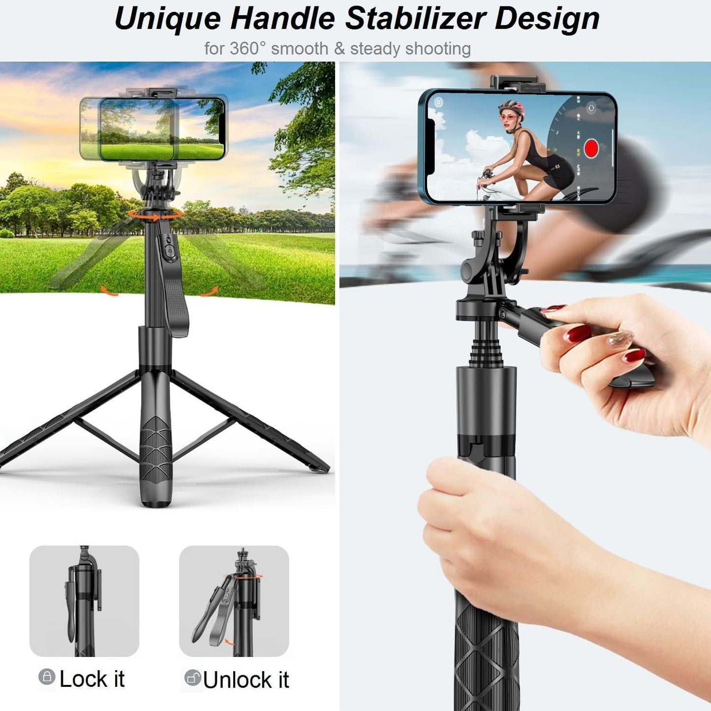 ADZOY Professional ADL-L16 Selfie Stick Phone Tripod with Remote | 60" Extendable Stand for iPhone Android Camera 360° Rotation Overhead Phone Holder Stabilizer for Video Recording Vlog Live Stream