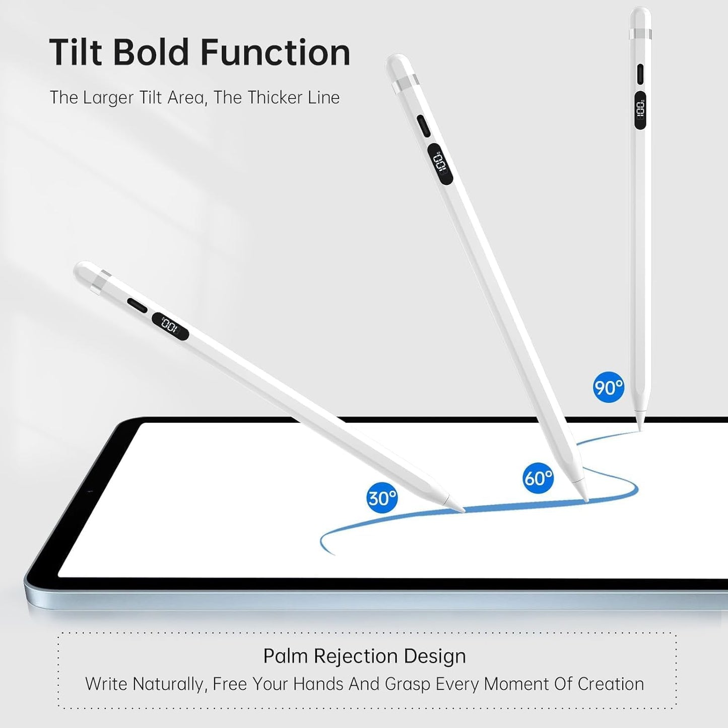 ADZOY P2 Display iPad Pencil, Stylus Pen with Real-Time Led Power, Pencil for iPad 6/7/8/9/10gen, Air 3/4/5/6(M2), Pro 11"/12.9"(M4), Mini 5/6/7, Stylus for 2018 & Later