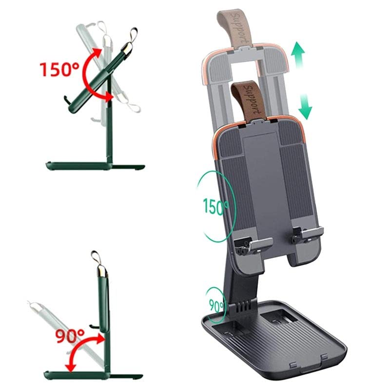 ADZOYLuxury Folding Desktop Cell Phone Holder Stand with MATAL Lazy Heavy Duty Foldable Lazy Bracket Clip Mount Multi Angle Clamp Mobile Holder for Facebook Live Streaming Video Call Mobile Holder