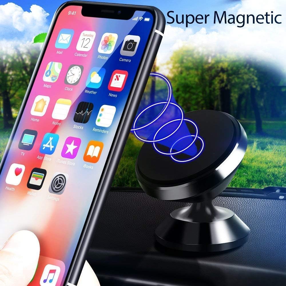 ADZOY Pack 2 Megnet 360° Rotation Car Phone Holder Mount Aluminum Alloy with 1PC 120W Retractable Car Charger - 4 in 1 Fast Car Phone Charger