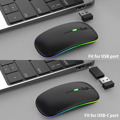 ADZOY Wireless Mouse Dual Mode Bluetooth 5.1 + 2.4Ghz Rechargeable RGB Led Silent Click Mouse connectivity Windows, Mac, iOS, Android (1 PCS)