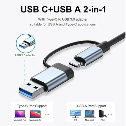 ADZOY 7-Port USB 3.0 Hub with 1 PD Type C 5W with USB to Type C Connector | High-Speed Data Transfer | Fast Sync & Device Control | Charge & Transfer Simultaneously | Universal Compatibility