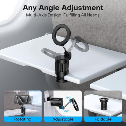 ADZOY Magnetic Airplane Phone Holder, 360°Rotating Foldable Phone Mount, Plane Travel Essential Accessories, Adjustable Universal Handsfree Plane Phone Stand for iPhone 16-12 Pro Max/Magsafe Case (2PC)