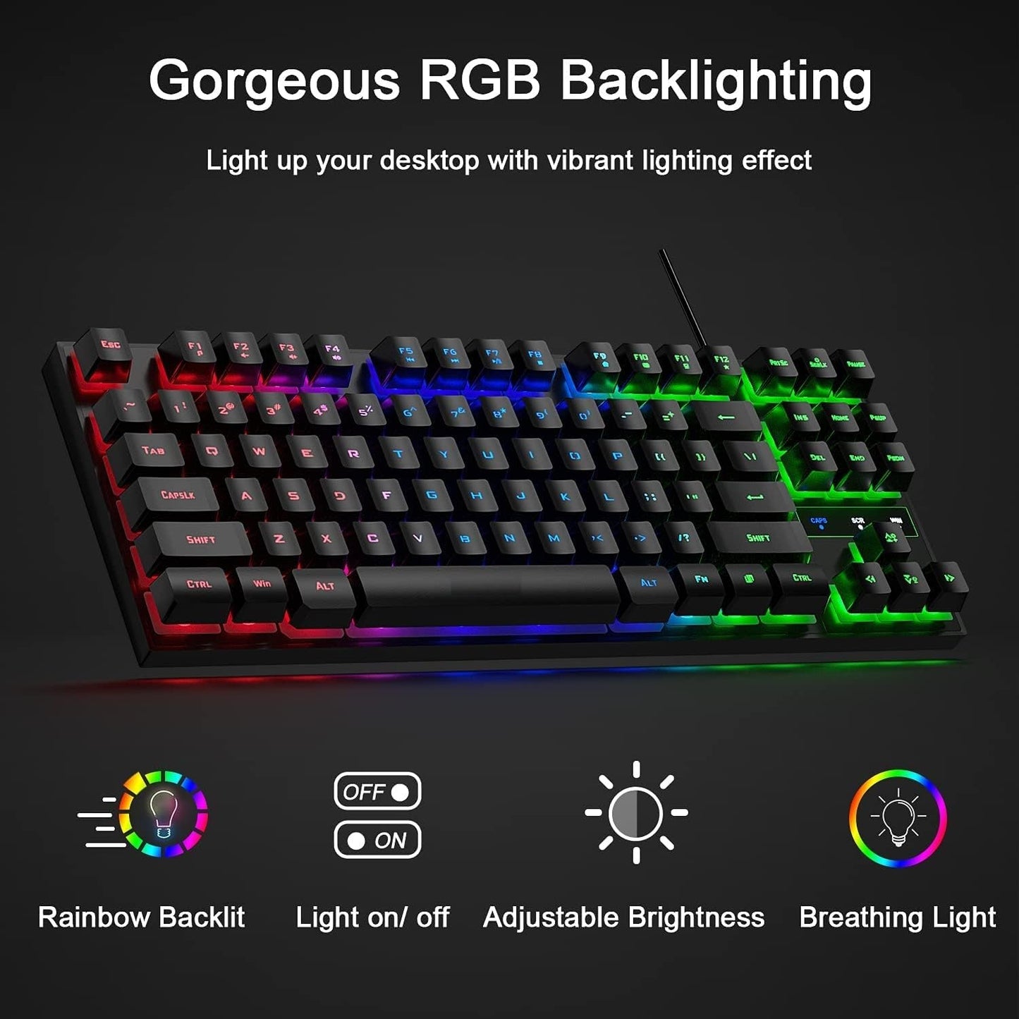 ADZOY Mechanical Gaming Keyboard N RGB Mouse Pad [900x400] & Wired Gaming Mouse Combo Set (Black)