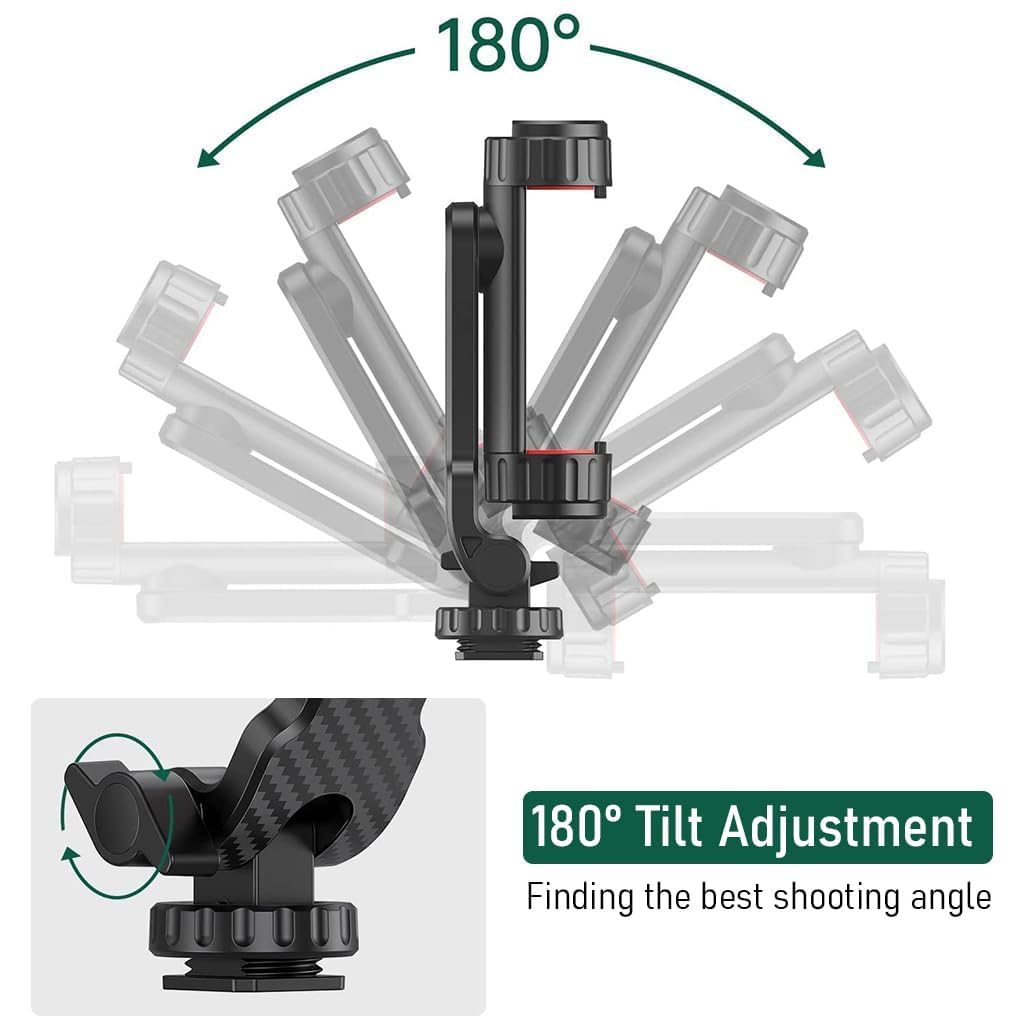 ADZOY Mobile Phone Mount for Tripod Stand, Smartphone Mount Adapter for Tripod Stand Retractable Phone Holder 360° Rotates and 180° Tilts Angle Universal 1/4" Mount Phone Holder for Tripod, Camera