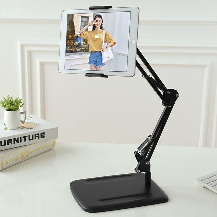 ADZOY Tabletop Desk Metal Stand for lPad/Tablet/Mobile Phones-Adjustable Multi Angle Long Arm-Device 3.5~10.6 inches- Office, Home, Watching Movie, Drawing, Live Streaming