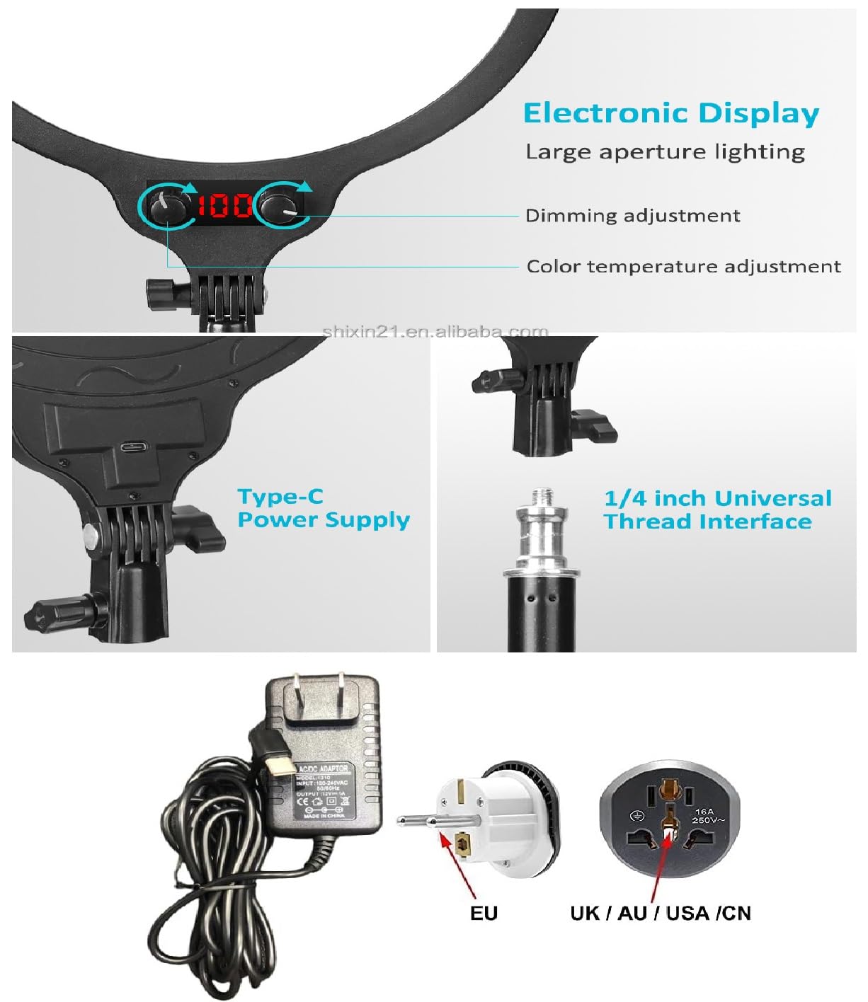 ADZOY MT 21 Arm Extension Tripod Extension with MT49 Light Stand Tabletop C Clamp Desk Mount Table Stand with NEEPHO NP-26 Round PANAL Light for Photography with Ball Head,Microphone