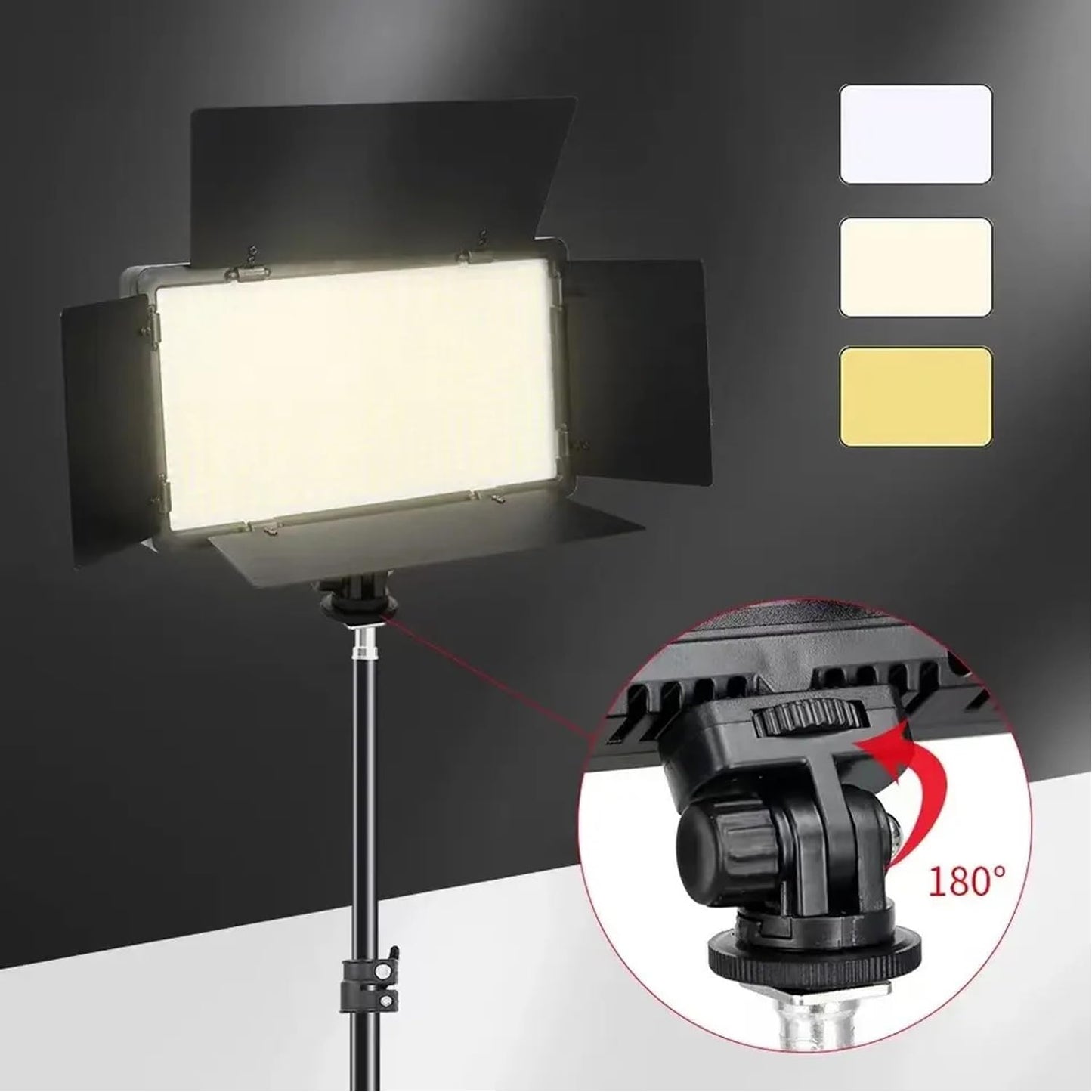 ADZOY Photography Lighting Bi-Color 40W (600 LED) with Barn Door 10" Panel LED Video Light, Bluetooth Remote, 7 Feet Adjutable Metal Tripod and Super Clamp, Light for Video/Photo/Live Streaming