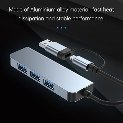 ADZOY Type C to USB Hub 4-in-1 Docking Station USB3.0 5gbps and 3 USB2.0 4 Ports Ultra Slim USB Splitter Plug and Play Compatible with MacBook Pro/Air Surface Pro PS4 XPS PC Flash Drive