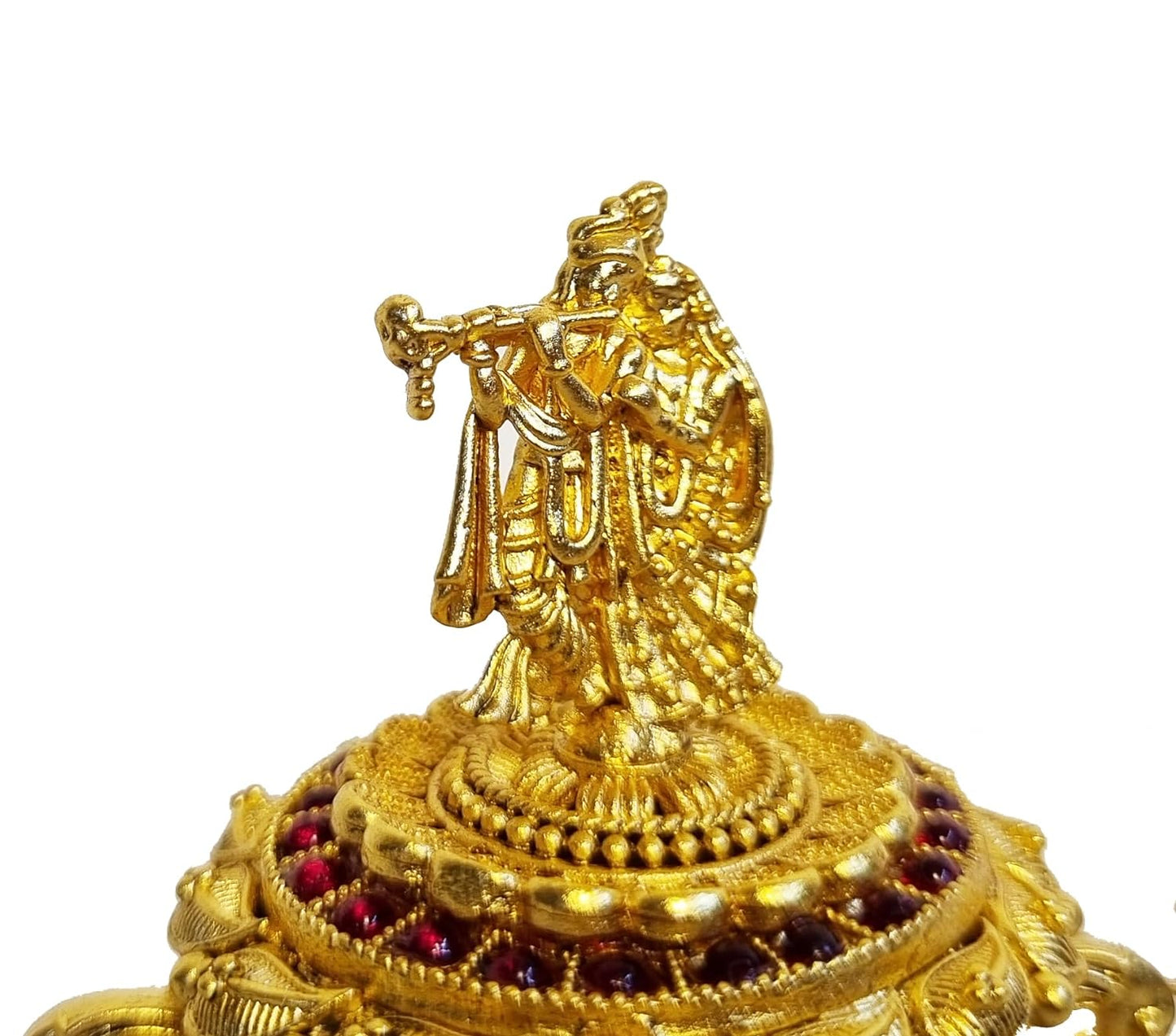 ADZOY Premium Handcrafted Radhe Krishna on top with Peacock Dancing for Wedding | Haldi | Sindoor | Kumkum | Chandan | Dabbi Handmade Pure Brass Material Box