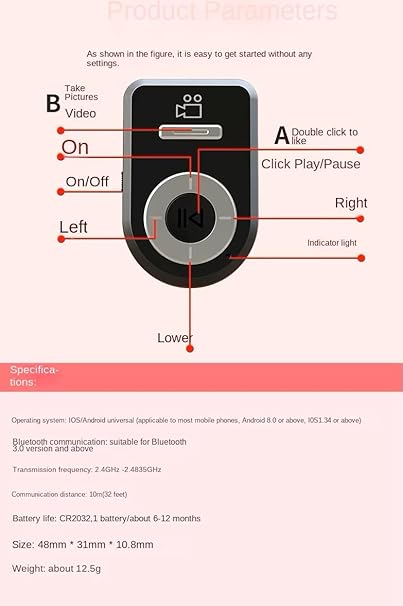 ADZOY Multifunction Page Turner, Portable Camera Shutter, BT4.0 Remote Control, Comfort Grip, Long Range Photography, with Lithium Battery Included, for TikTok and Other Apps