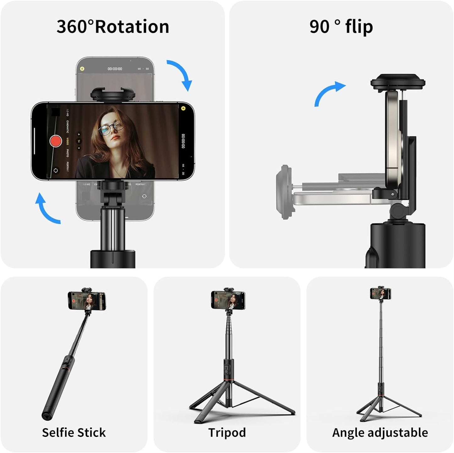 ADZOY Professional ADL-C10 Selfie Stick Phone Tripod with Remote | 72" Extendable Stand for iPhone Android Camera 360° Rotation Overhead Phone Holder Stabilizer for Video Recording Vlog Live Stream