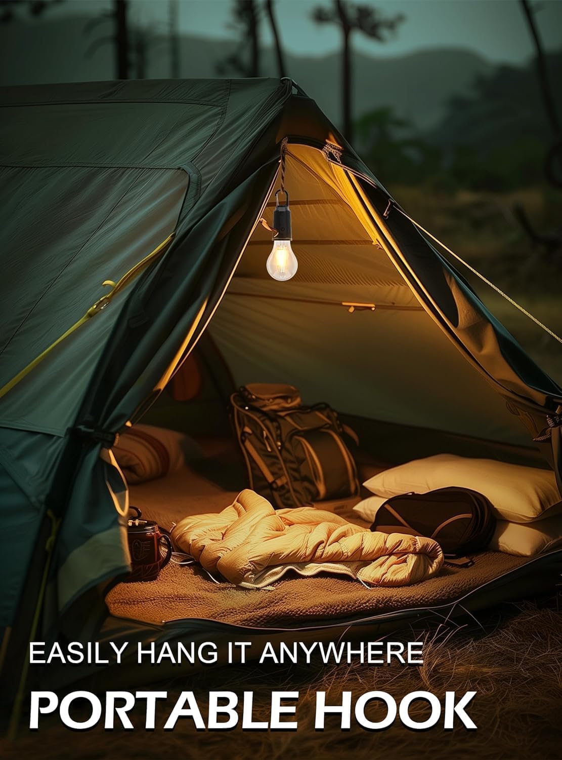 ADZOY ADL-T01 Hanging Camping Lamp (Set of 2) Unbreakable Waterproof with Rechargeable Battery, 3 Light Modes, Decorative Design with Type C USB Charging for Hiking, Emergency, Car Repairing