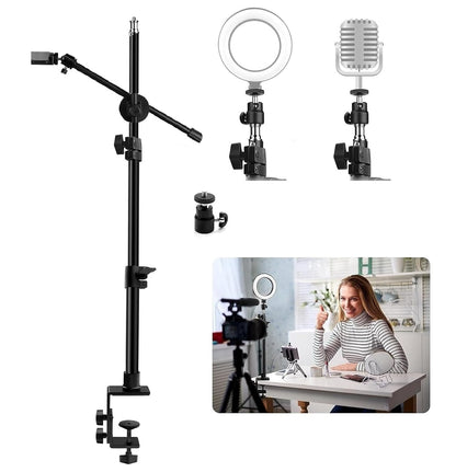 ADZOY Rechargeble 9inch LED Video Light Panel 2700K-6500K Photo Studio Lamp and C Desk Mount Stand, Phone Cross Arm (Rechargebe Panel Lamp+C Desk Mount Stand+Cross Arm)