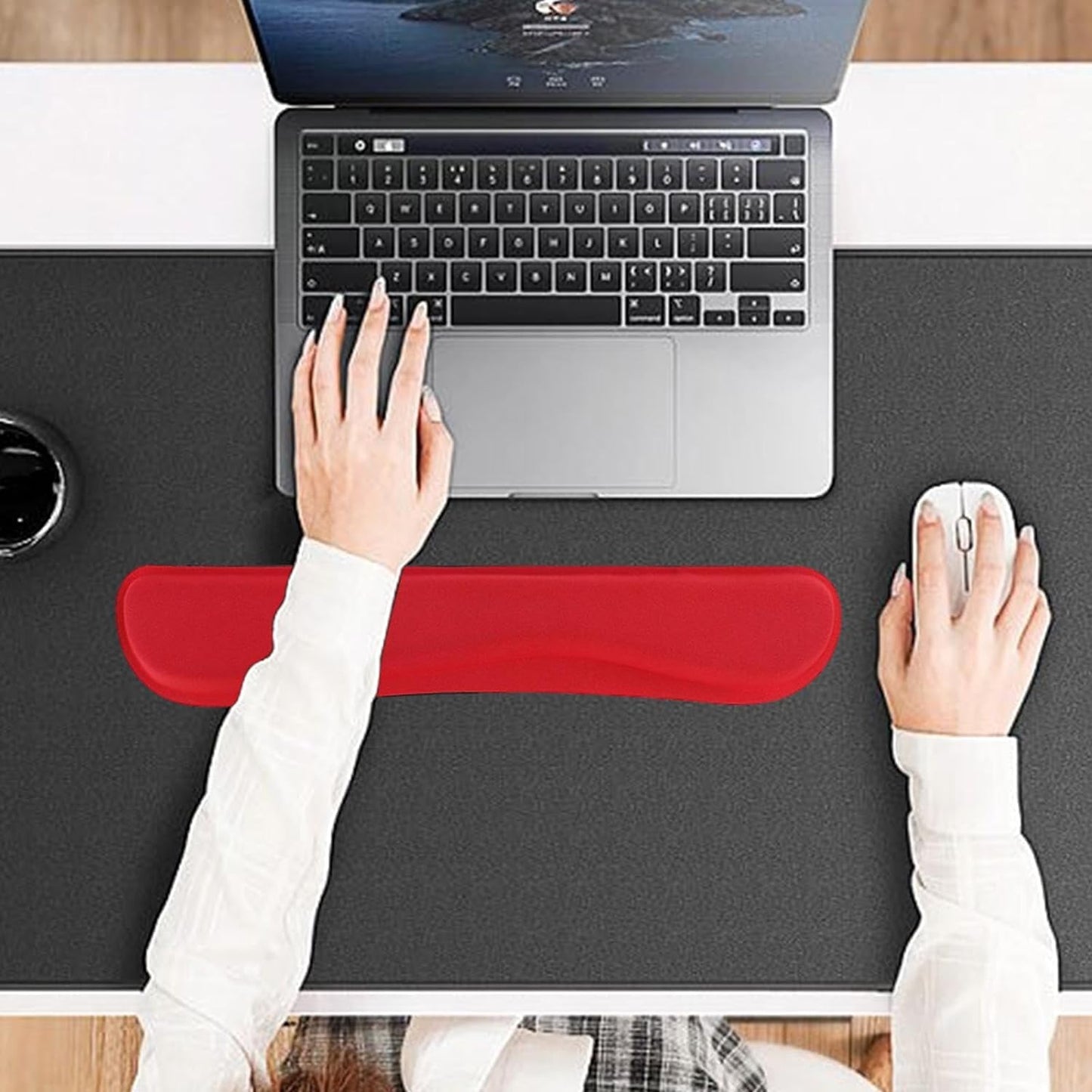 ADZOY Mouse Pad with Wrist Support and Keyboard Rest Pad - White Mousepad Cushion for Hands, Palm, Carpal Tunnel - Ergonomic RestPad Mat on Desktop, Laptop, Computer, Desk PC [RED]