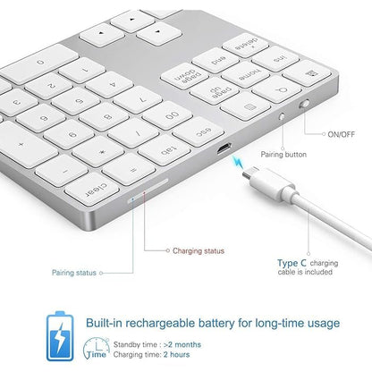 ADZOY Bluetooth and 2.4G Wireless Number Pad, Rechargeable Wireless Numeric Keypad Slim 35-Keys External Numpad Keyboard Data Entry Android/Win/MAC/iOS