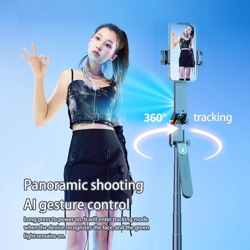 ADZOY C-17 Auto Face Tracking Tripod - 360° Rotating Smart Shooting Holder with Gesture Control | Detachable Stand for Vlogging, Streaming, Reels| Rechargeable (Q185 Face Tracking Camera Selfie Stick)