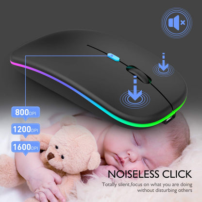 ADZOY Wireless Mouse Dual Mode Bluetooth 5.1 + 2.4Ghz Rechargeable RGB Led Silent Click Mouse connectivity Windows, Mac, iOS, Android (1 PCS)