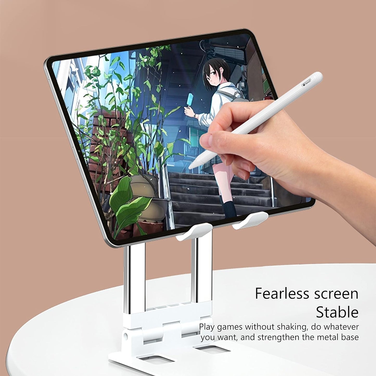 ADZOY Heavy Base Grade- A+ Aluminum Metal Desktop Compatible with iPad- Tablet-Mobile Stand with Hex/Allan Key for Tablets/Mobile/Tab Stand and e-Book Readers (Up to 13 inch) (White)