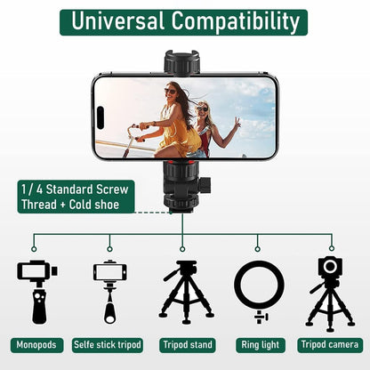 ADZOY Mobile Phone Mount for Tripod Stand, Smartphone Mount Adapter for Tripod Stand Retractable Phone Holder 360° Rotates and 180° Tilts Angle Universal 1/4" Mount Phone Holder for Tripod, Camera