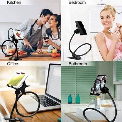 ADZOY Mobile Stand Holder Metal Built-Cell Phone Stand, Perfect for Online Class,Flexible Charging Desktop Heavy Duty Foldable Lazy Bracket Clip Mount Multi Angle Clamp for All Smartphones