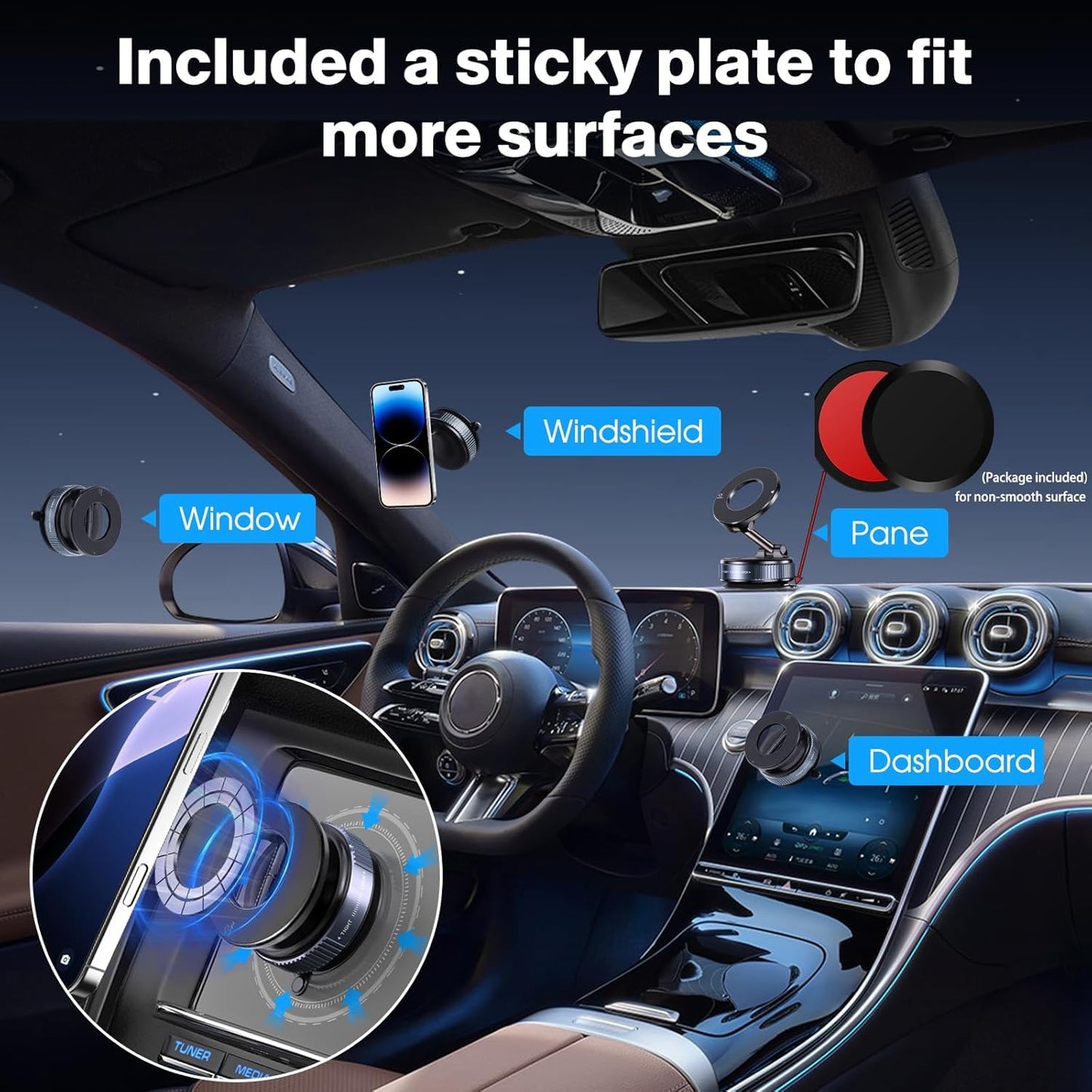 ADZOY Vacumm Suction Cup Extented Arm Phone Mount Magnetic Car Cell Phone Holder| 360 Rotation | Vacuum Lock Holder Multipurpose Use | Heavy Duty | Reusable Wall Holder for Kitchen, Bathroom, Desk