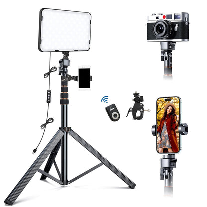 ADZOY 11 inch LED Panel Light with 7 Foot Adjustable Tripod Cum Selfie Stick (2 in 1) NP-688, Super clamp and Bluetooth Remote for Cell Phone, Baking, Calligraphy, Drawing, Online, Video Recording