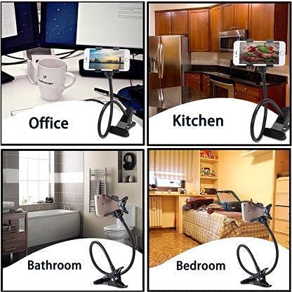 ADZOY Mobile Stand Holder Metal Built-Cell Phone Stand, Perfect for Online Class,Flexible Charging Desktop Heavy Duty Foldable Lazy Bracket Clip Mount Multi Angle Clamp for All Smartphones