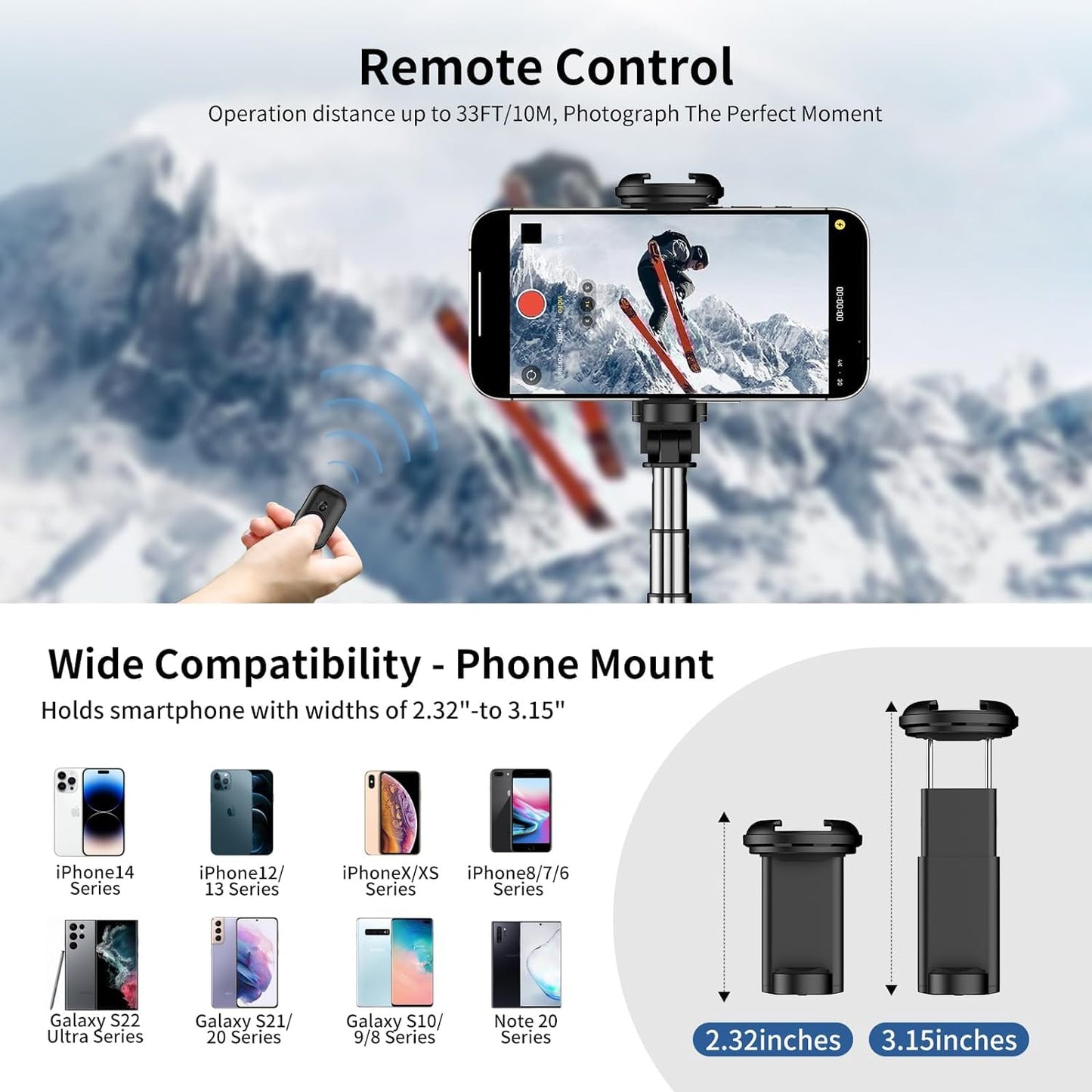 ADZOY Professional ADL-C10 Selfie Stick Phone Tripod with Remote | 72" Extendable Stand for iPhone Android Camera 360° Rotation Overhead Phone Holder Stabilizer for Video Recording Vlog Live Stream