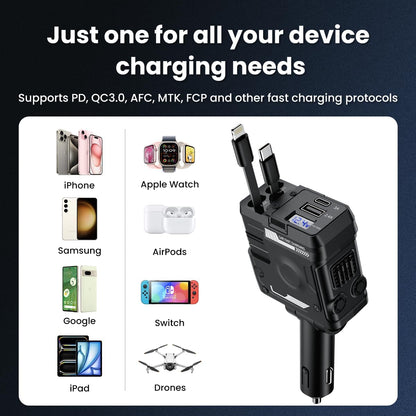 ADZOY Car Charger, 4 in 1 Mech-Style Fast Charging Car Phone Charger 65W, Cell Phone Charger for Car Compatible with iPhone 16/16 Pro Max/15/15 Pro Max/14/13/12/11,Galaxy, Pixel