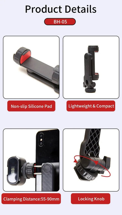 ADZOY BH-05 Mobile Phone Holder, Tripod, Smartphone Holder, Tripod Mount, iPhone Tripod,Camera Tripod, 360 Degree Rotation, Smartphone Stand, Cold Shoe Included, Smartphone Tripod Mount