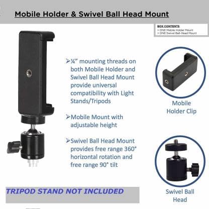 ADZOY Combo of 360 Degree Ball Head with Mobile Bracket 1/4" Screw Hole and Metal Collar Lapel Mic for Versatile Support for Your Device which Enhance Your Photography and Videography