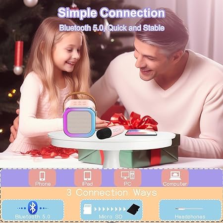 ADZOY Karaoke Machine for Kids, Mini Karaoke Toys with 2 Wireless Microphone for Girls and Boy Age 4, 5, 6, 7, 8, 9, 10 +Year Old, Ideas Girls Gifts for Birthday, Halloween, Christmas