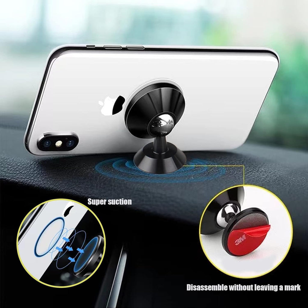 ADZOY Pack 2 Megnet 360° Rotation Car Phone Holder Mount Aluminum Alloy with 1PC 120W Retractable Car Charger - 4 in 1 Fast Car Phone Charger