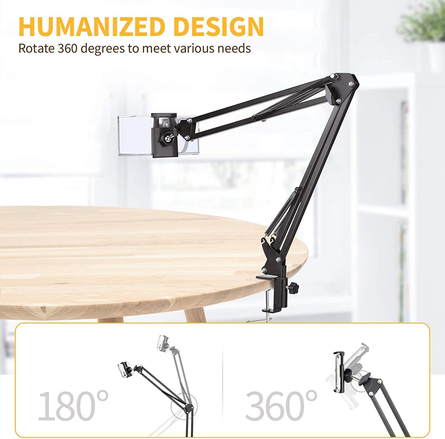 ADZOY Universal Professional 360 Rotation Overhead Suspension Arm Stand with 2 Bracket for 3.5-11.5 inch Mobile Phones and Tabs for Baking,Craft,Calligraphy,Drawing, Broadcasting & Recording