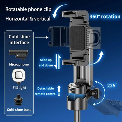 ADZOY Stainless Steel P15 MINI Pocket Monopod Retractable Selfie Stick Tripod with Detachable Remote Pocket Size,3-in-1 Mini Phone Grip 2 Cold Shoe,10M/393.7'' Wireless Shutter