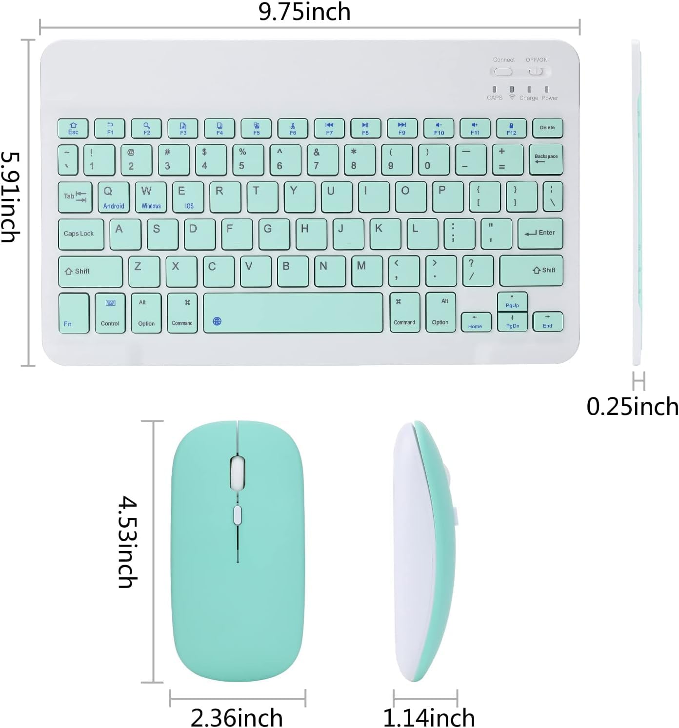 ADZOY 10 Inch Wireless BT Keyboard Mouse Combo, Three Speed Adjustable DPI Ultra Thin and Ultra Quiet Mouse, USB Charging Keyboard with Scissor Foot Structure for PC Laptop Computer (Green)