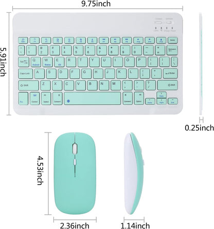 ADZOY 10 Inch Wireless BT Keyboard Mouse Combo, Three Speed Adjustable DPI Ultra Thin and Ultra Quiet Mouse, USB Charging Keyboard with Scissor Foot Structure for PC Laptop Computer (Green)