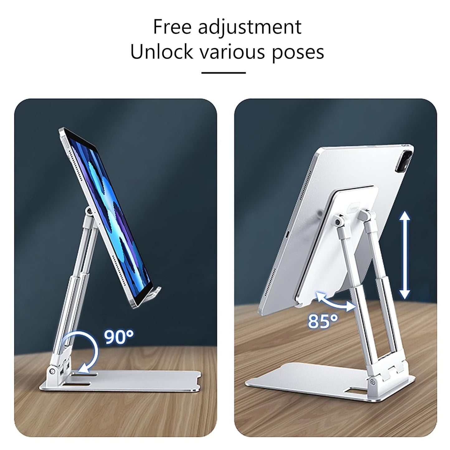 ADZOY Heavy Base Grade- A+ Aluminum Metal Desktop Compatible with iPad- Tablet-Mobile Stand with Hex/Allan Key for Tablets/Mobile/Tab Stand and e-Book Readers (Up to 13 inch) (White)