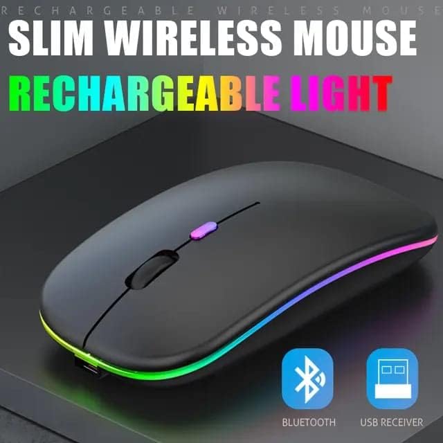 ADZOY Wireless Mouse Dual Mode Bluetooth 5.1 + 2.4Ghz Rechargeable RGB Led Silent Click Mouse connectivity Windows, Mac, iOS, Android (1 PCS)