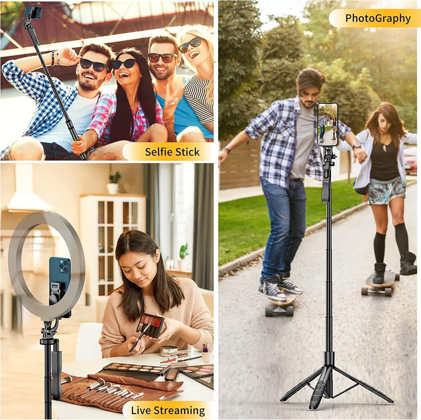 ADZOY L16 (2024) Selfie Stick Phone Tripod with Remote - 60" Extendable Tripod Stand for iPhone Android Camera 360° Rotation Overhead Tripod Phone Holder iPhone Stabilizer for Vlog Live Stream