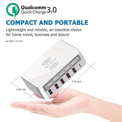 ADZOY Charging Station, 100W 6-Port USB Fast Charger with QC 3.0 & PD, Compatible with Apple & Other Brand Cell Phones