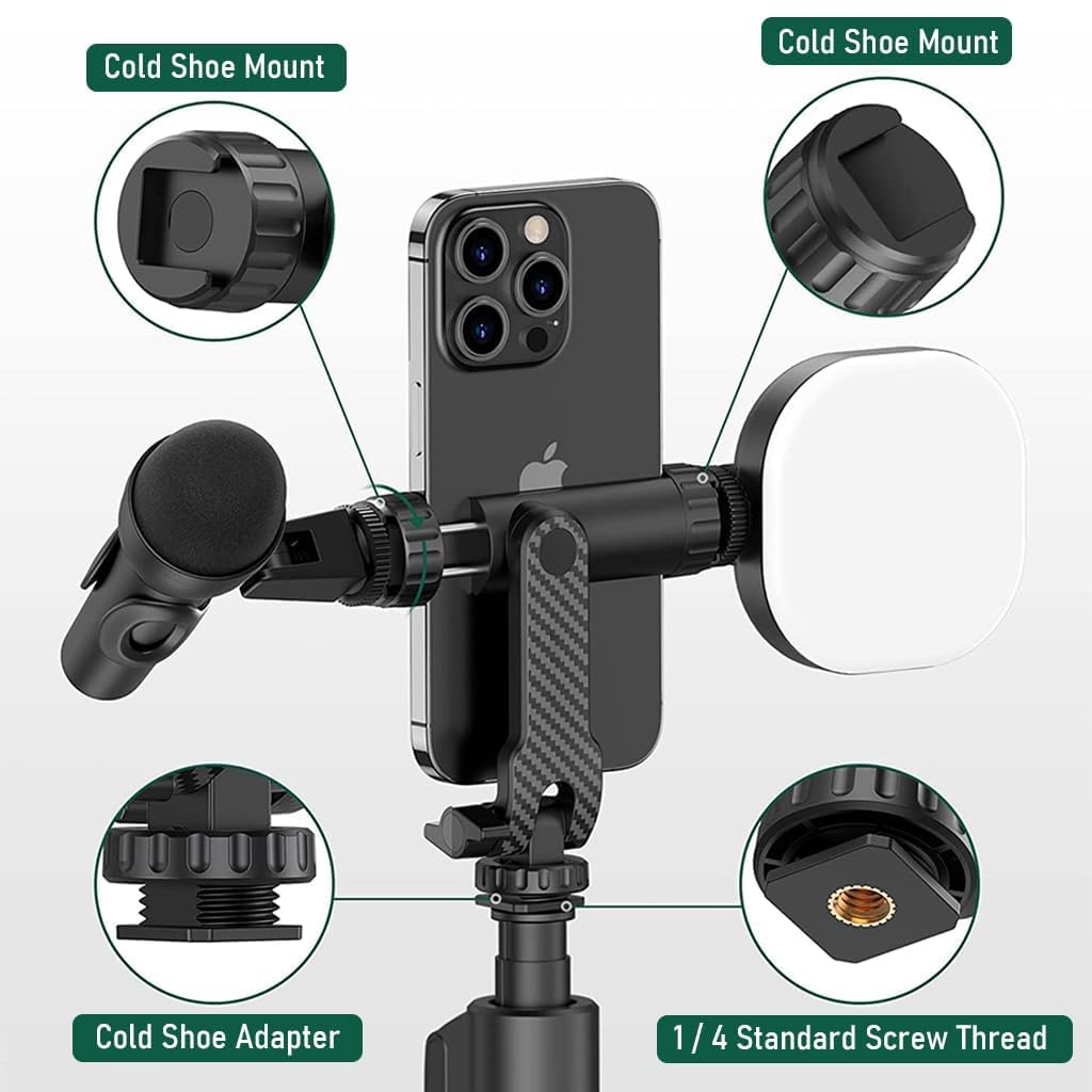 ADZOY Mobile Phone Mount for Tripod Stand, Smartphone Mount Adapter for Tripod Stand Retractable Phone Holder 360° Rotates and 180° Tilts Angle Universal 1/4" Mount Phone Holder for Tripod, Camera