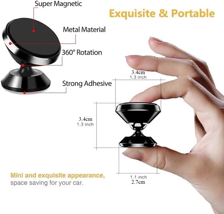 ADZOY Magnetic Phone Mount, [Super Strong Magnet] [with 3 Metal Plate] Car Magnetic Phone Holder, [360° Rotation] Universal Dashboard Car Mount Fits iPhone Samsung Etc Most Smartphones