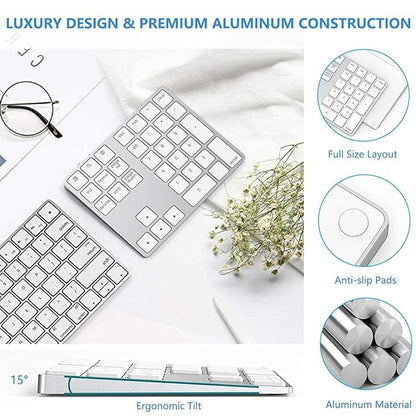 ADZOY Bluetooth and 2.4G Wireless Number Pad, Rechargeable Wireless Numeric Keypad Slim 35-Keys External Numpad Keyboard Data Entry Android/Win/MAC/iOS