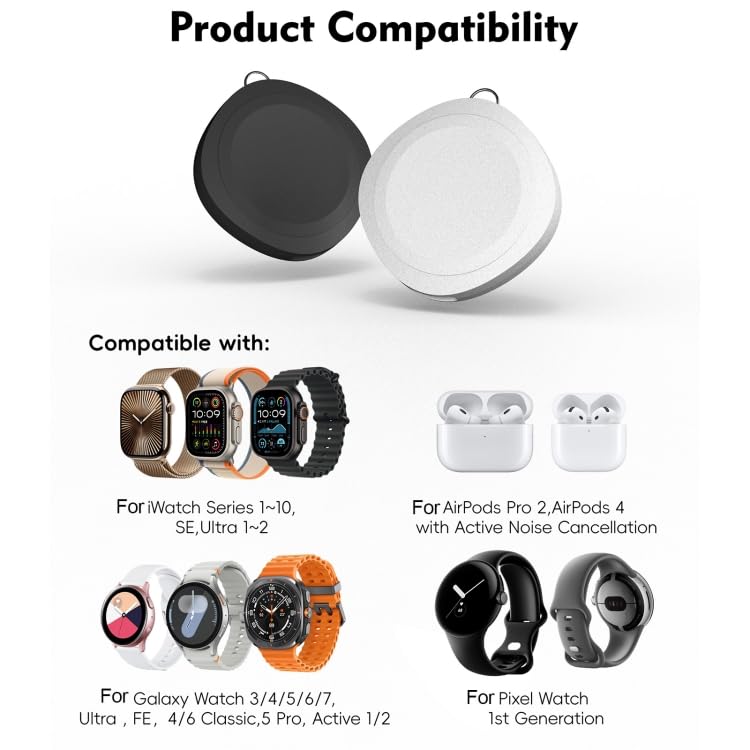 ADZOY 4 in 1 Portable Smart Watch Magnetic Wireless Charger for iwatch and Earpods
