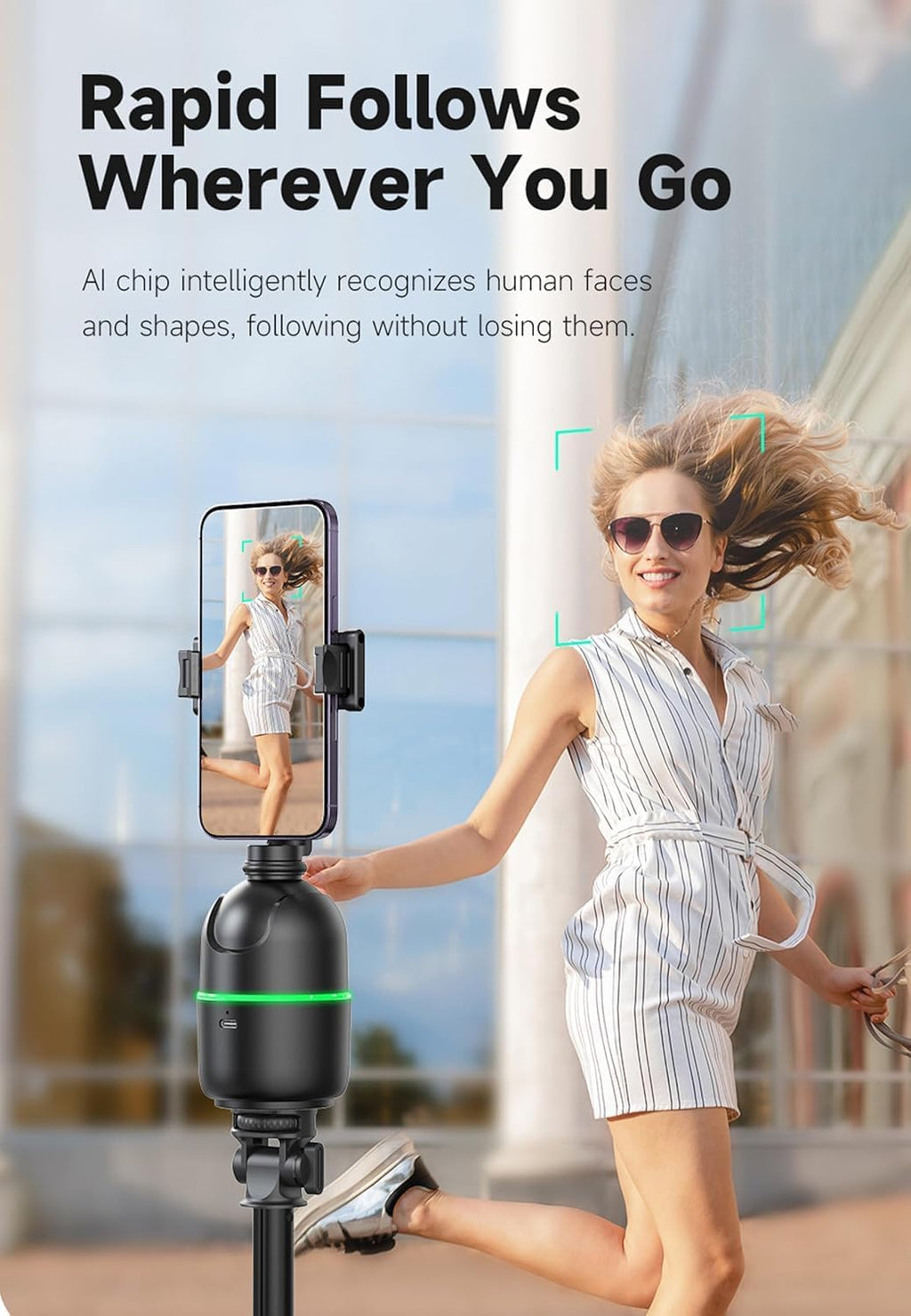 ADZOY Auto Face Tracking Tripod - 360° Rotating Smart Shooting Holder with Gesture Control | Detachable Stand Tripod for Vlogging, Streaming, Reels| Rechargeable (P03-Auto face Phone Camera Holder)