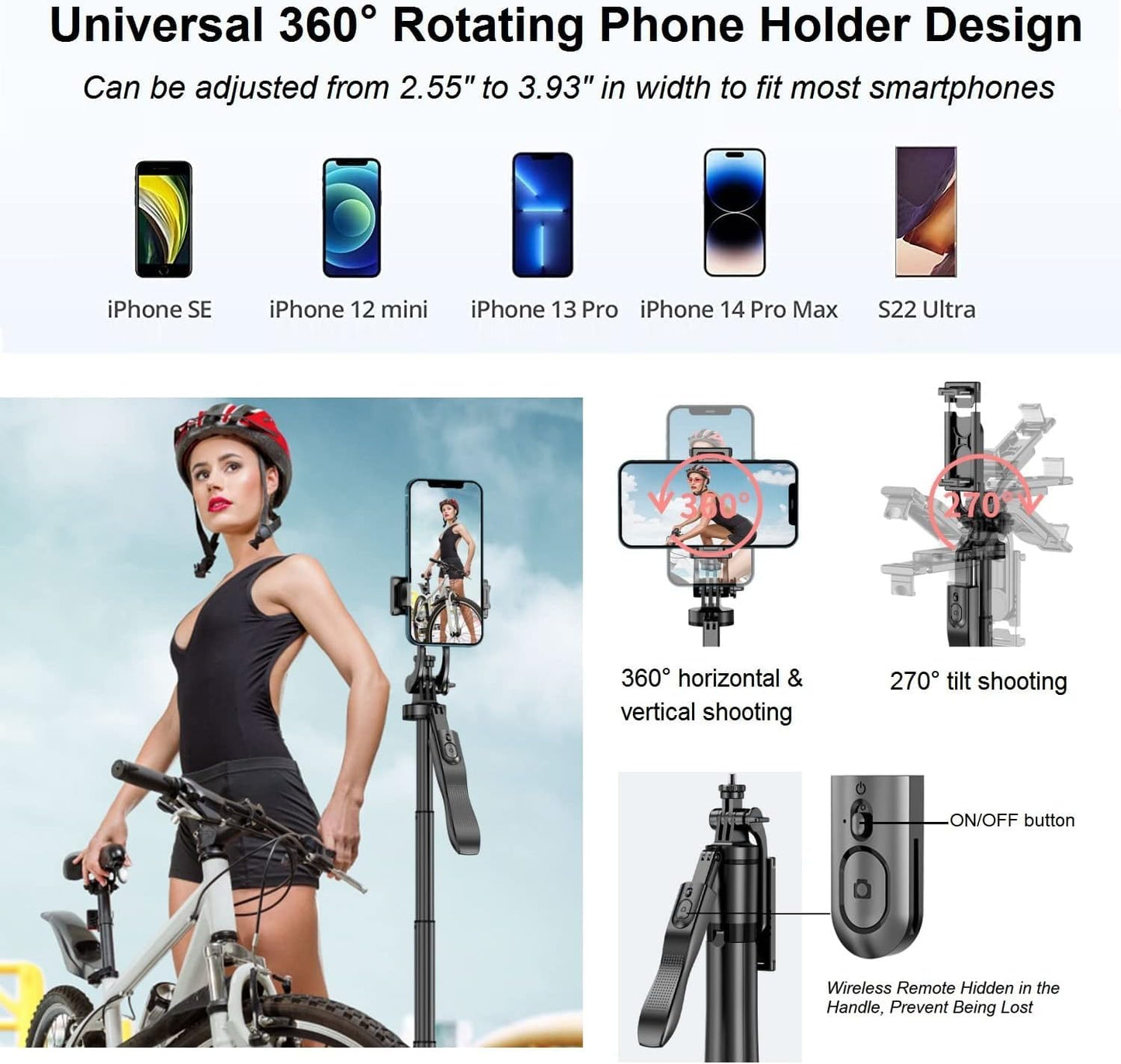 ADZOY L16 (2024) Selfie Stick Phone Tripod with Remote - 60" Extendable Tripod Stand for iPhone Android Camera 360° Rotation Overhead Tripod Phone Holder iPhone Stabilizer for Vlog Live Stream