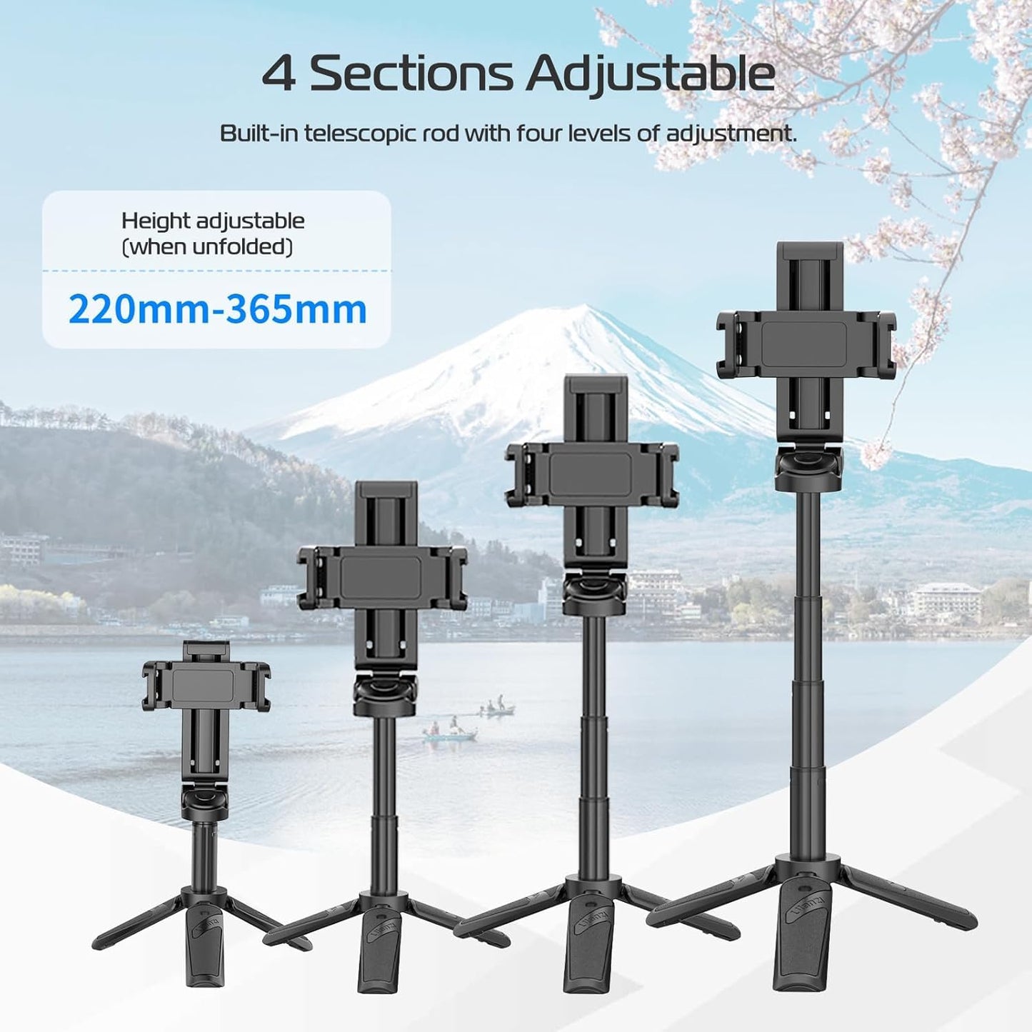 ADZOY Stainless Steel P15 MINI Pocket Monopod Retractable Selfie Stick Tripod with Detachable Remote Pocket Size,3-in-1 Mini Phone Grip 2 Cold Shoe,10M/393.7'' Wireless Shutter